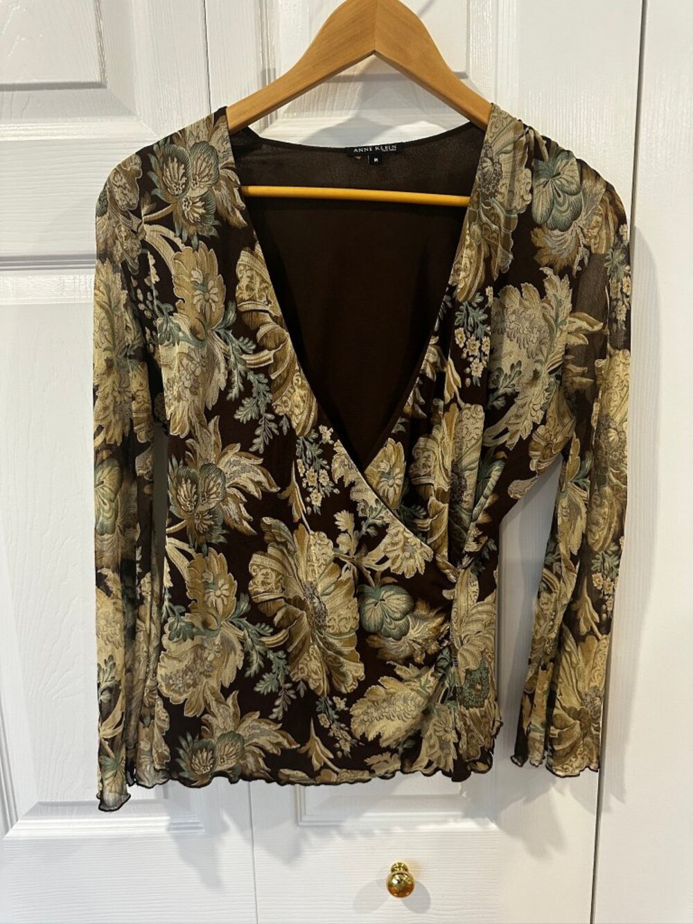 Anne Klein 100% Silk Floral Faux Wrap Blouse | Size M